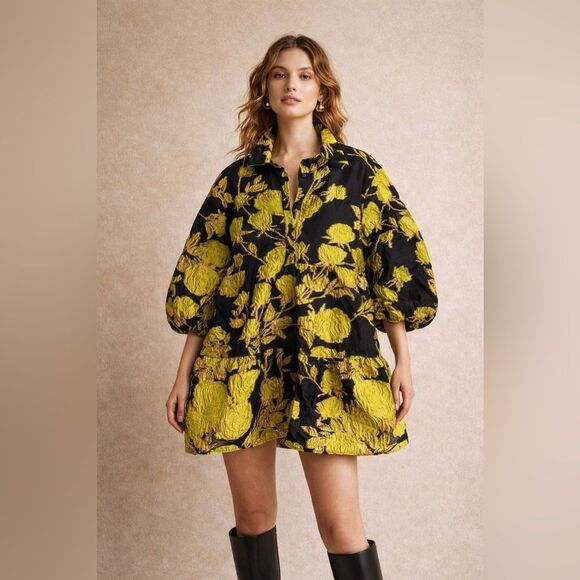 Anthropologie Dresses & Skirts - Anthropologie Gold Floral Jacquard Tunic Dress NWT Statement Mod Mini